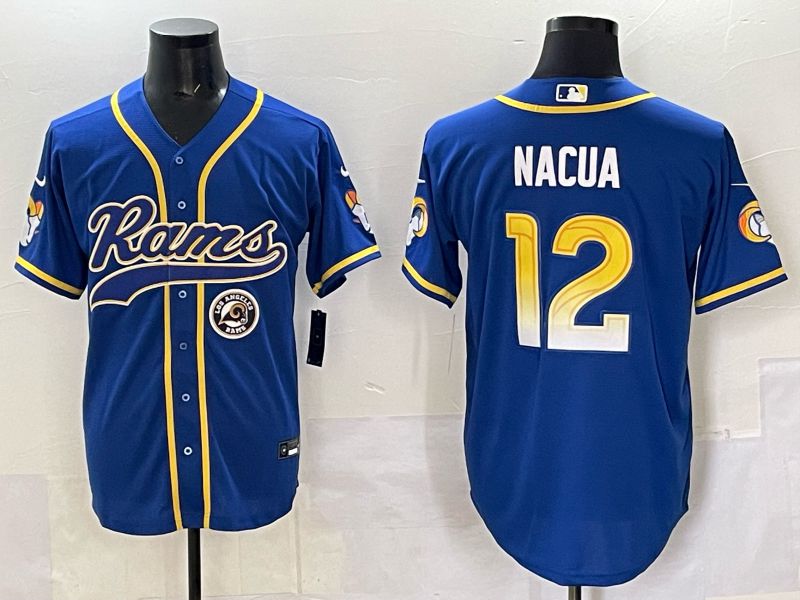 Men 2025 Los Angeles Rams 12 Nacua Blue Second generation joint name Nike Limited NFL Jersey style 04